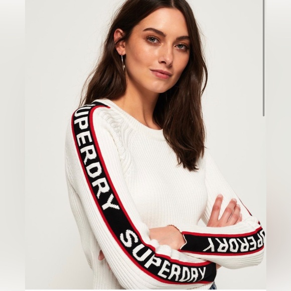 Superdry White Cotton Creck Sweater - Picture 2 of 6